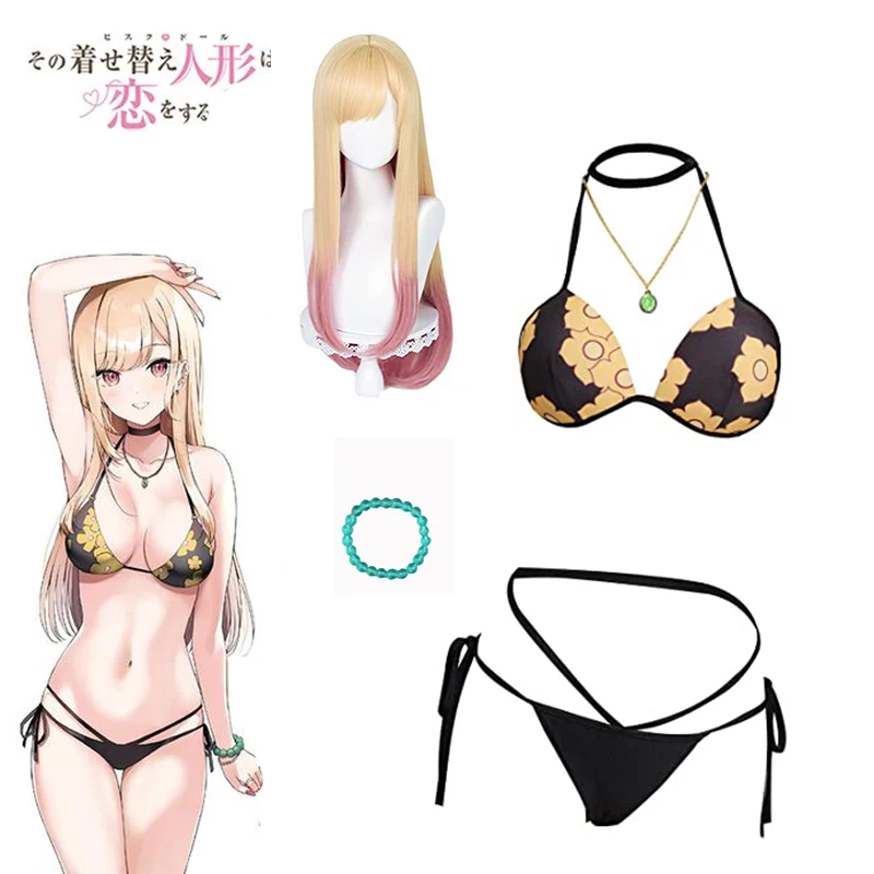 

Anime My Dress-Up Darling Marin Kitagawa Cosplay Costume Swimwear Bikini Wig Necklace Full Set Outfits Halloween Carnival Suit