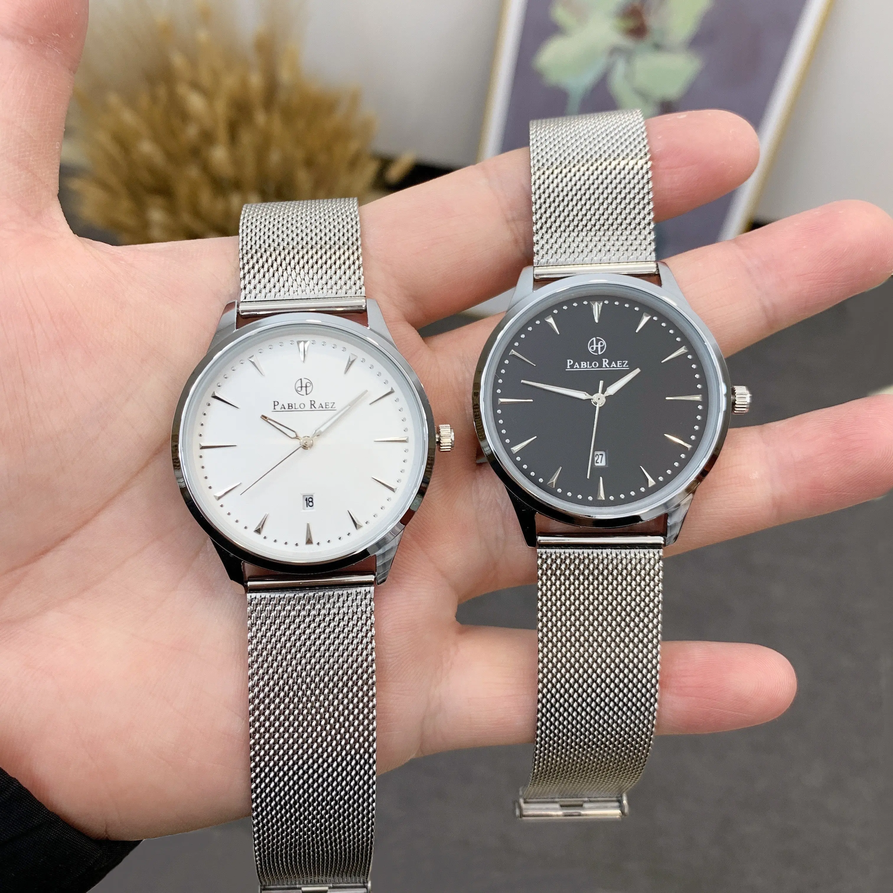 

PABLO RAEZ Ultra-Thin Mesh Band Men Watch Luxury Fashion Business Casual Clock Simple Quartz Stainless Steel Calendar Wristwatch