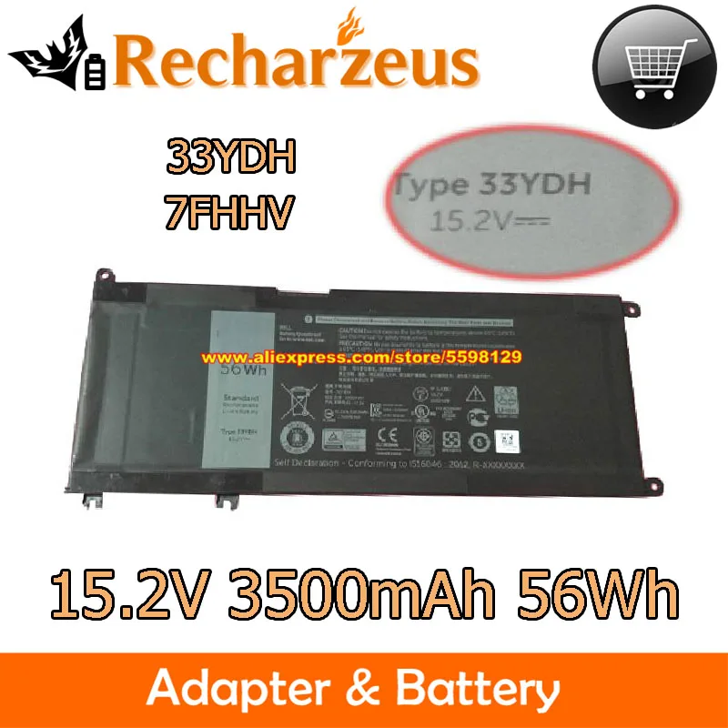 Bateria Original 15.2v 56wh 33ydh 7fhhv 17 g3 15 3579 g5 Pvht1 para Dell Inspiron 5587 7588 Vostro g7 157580 Latitude 3500