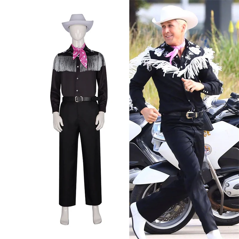 

Movie Ken Ryan Gosling Cosplay Costume Adult Men Cowboy Shirt Pants Hat Belt Scarf Suit Performance Halloween Uniform