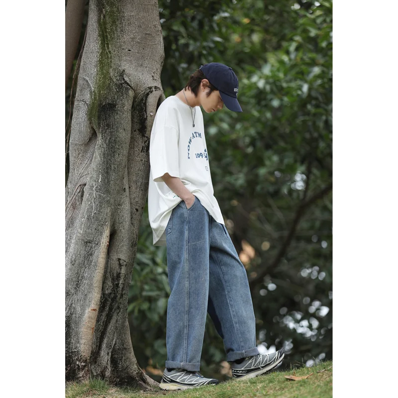 Men Clothing 2022 Autumn and Winter New Straight Loose Cylinder Jeans Vintage  Comfortable Blue Broad Leg Harun Trousers Female
