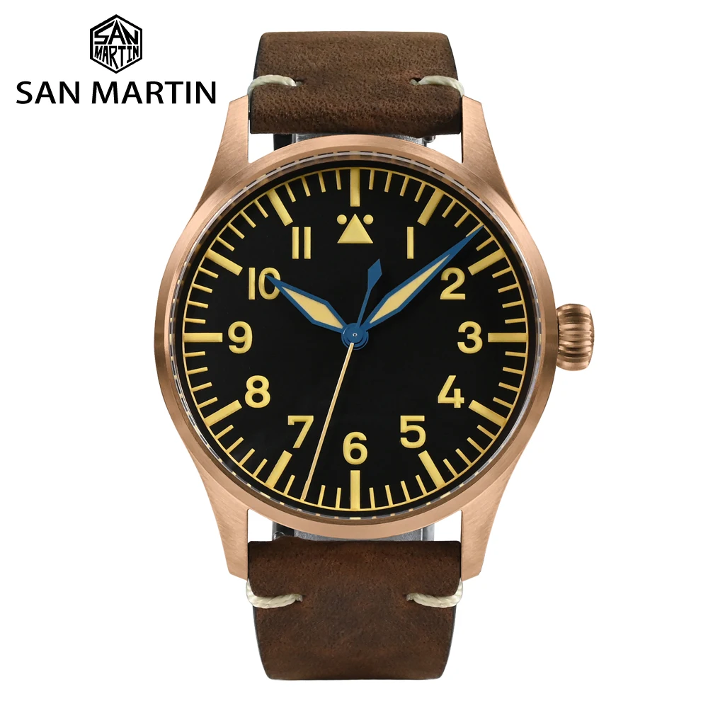 

San Martin SN0117 Pilot Watch Cusn8 Solid Bronze NH35 Automatic Mechanical Waterproof C3 Luminous Vintage Men Wristwatch