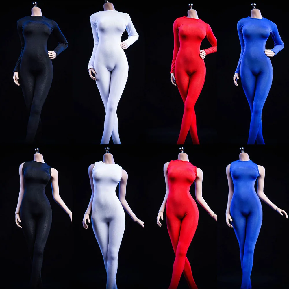 

In Stock 19XG37 19XG38 1/6 Scale Female Sexy Tight Long Sleeve Sleeveless Zipper Jumpsuit BodySuit for 12'' Action Figure Model