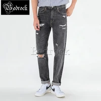 mbbcar 11oz hole vintage one washed raw denim jeans for men 2021 thin scratch distressed black jeans slim pencil pants 7332