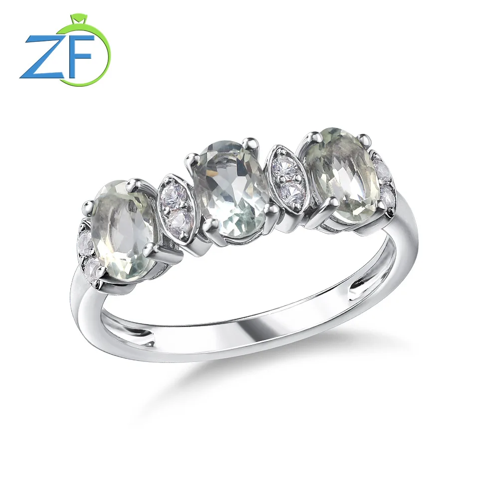 

GZ ZONGFA Original 925 Sterling Silver Ring for Women Oval Natural Green Amethyst Three Gemstone 1.3Carats luxury Fine Jewelry