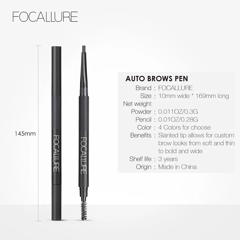 FOCALLURE Eyebrow Rotation Eye Makeup Auto Brows Pen Waterproof Eye Brow Pen with Brush Fashion Powder Pencil images - 6
