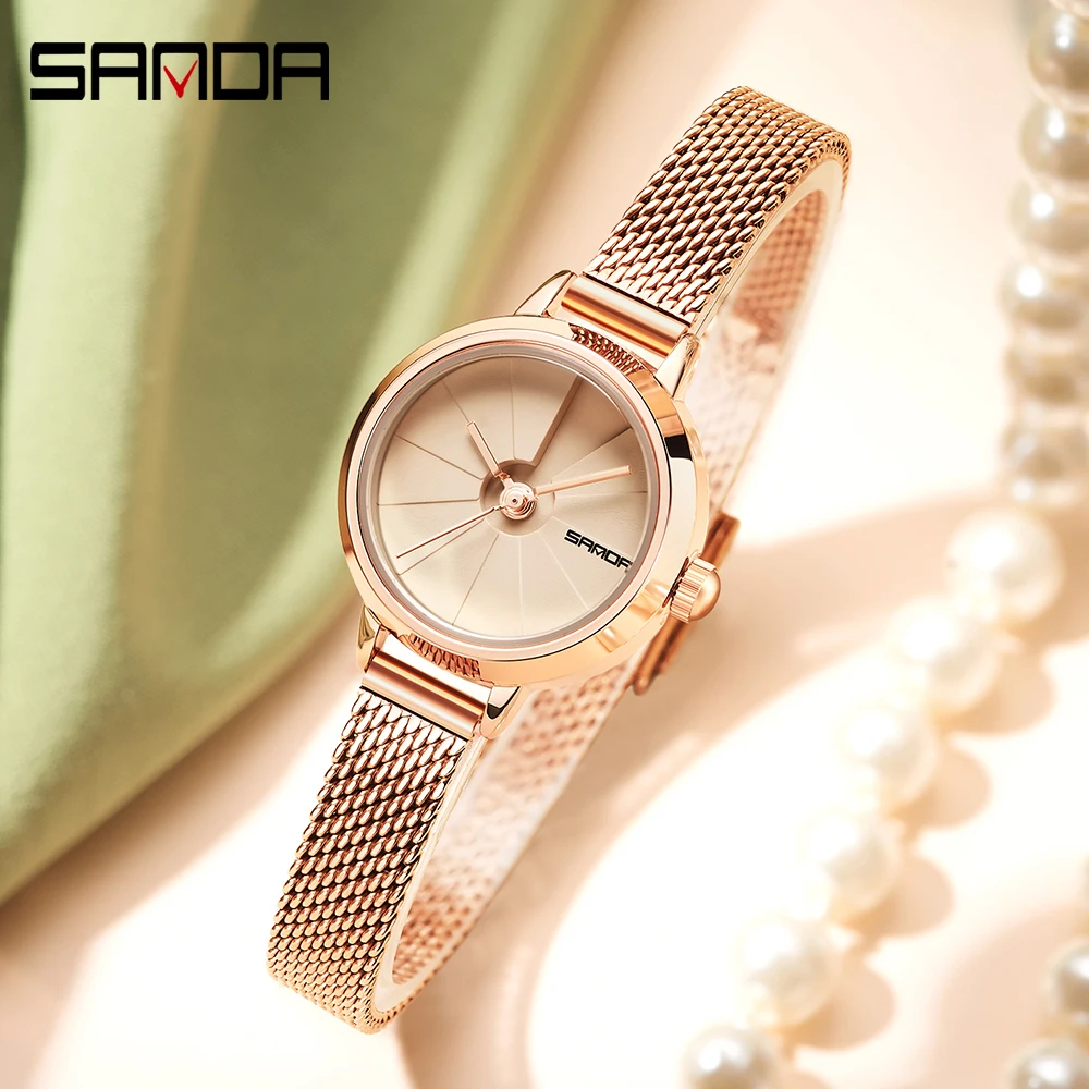 SANDA 2023 New Women Quartz Watch Womens Watches Casual Fashion black Leather Strap Waterproof Wear Resistant Watch Gift 1113