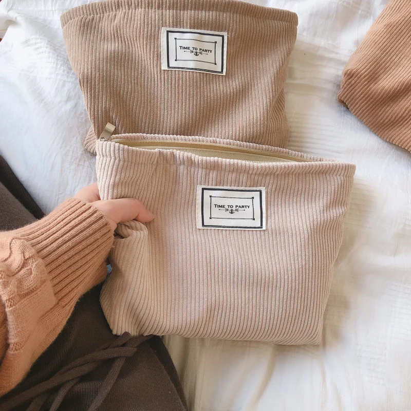 

1 Pc Soft Corduroy Makeup Bag For Women Solid Color Cosmetic Bag Travel Makeup Storage Organizer Girl Beauty Case