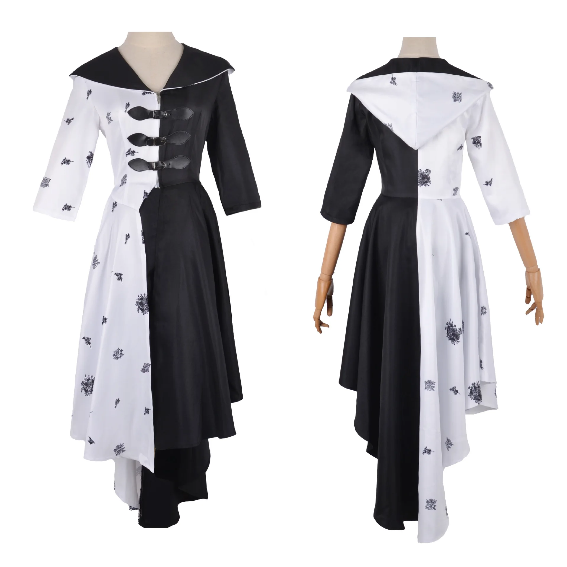 

Girl Movies Cruella Cosplay Costume 101 Dalmatians The Series Adult Child Women Dress Wig Halloween Black White Spotted Clothes