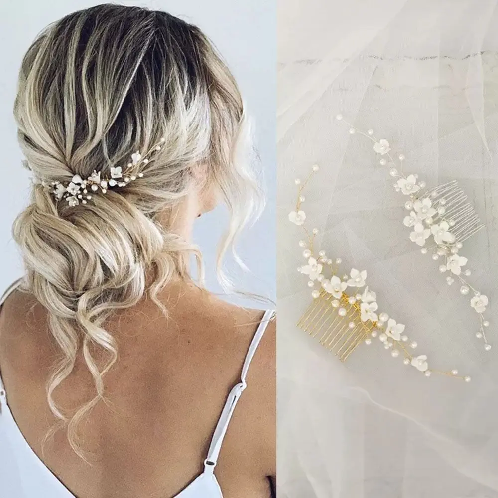 

Shining Rhinestone Hair Comb Flower Leaf Bridal Crystal Hair Ornaments Pearl Tiara Jewelry Wedding Elegant Hair Accessories