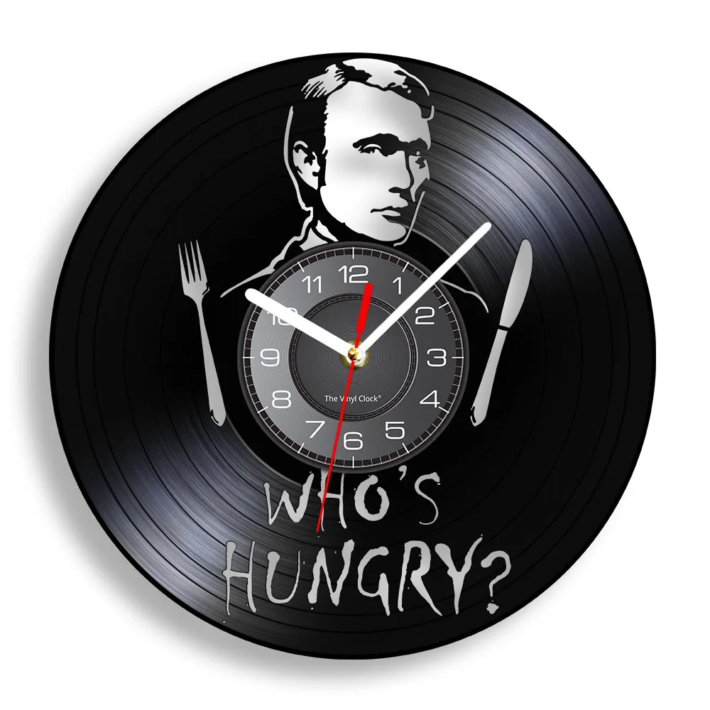 Menddy Hannibal Lecter Fictional Character Vinyl Record Wall Clock Who's Hungry Serial Killer Memorial Handmade Art Horror Clock