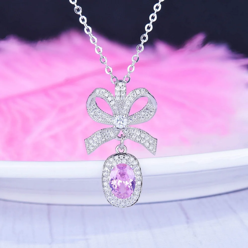 

Hot Sale Luxury Bow Necklace Accesorios Bijoux Accessories Ladies Jewelry DIY Designer Charm 925 Sterling Silver Necklace Wholes