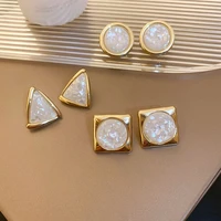 1 pair korean fashion enamel resin stud earrings triangle round square geometric for women trendy jewelry