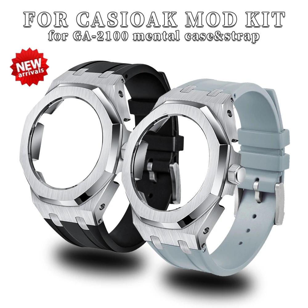 

4th Generation For Casioak MOD Kit For GA2100 GA 2100 GA-2110 Metal Watch Case Steel Bezel Fluororubber Strap Watchband Bracelet