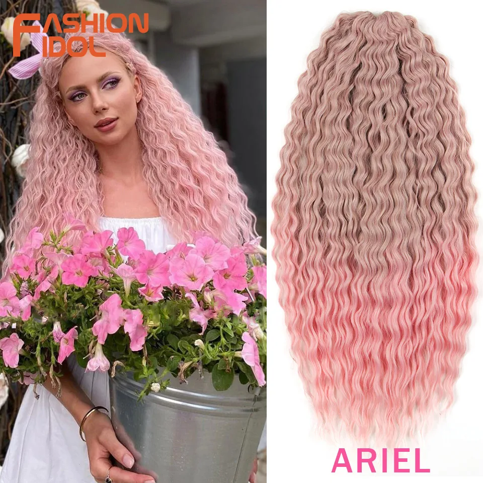 Ariel Curl Hair Water Wave Twist Crochet Hair Treccia Sintetica Hair Ombre Blonde Pink 22 Pollici Deep Wave Intrecciare L'Estensione Dei Capelli
