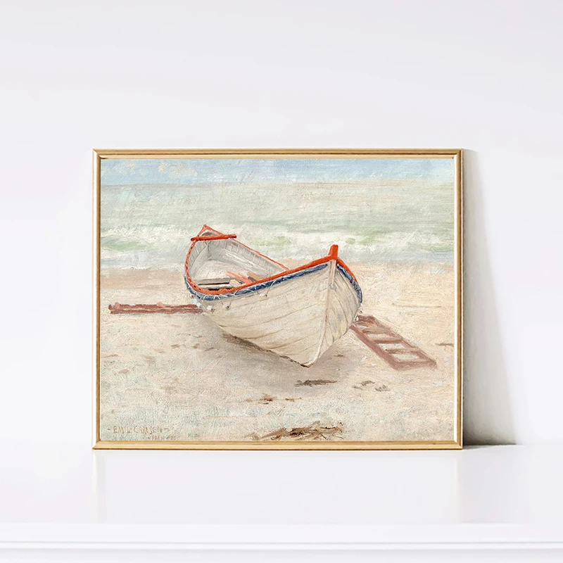 Винтажные акварельные пляжные пейзажи постеры и принты с лодкой печать на холсте