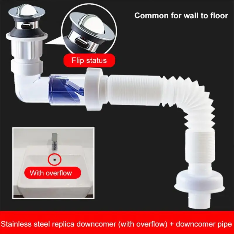 

ABS Drain Hose Sink Strainer Washbasin Corrugated Curved Pipe Bathroom Expandable Rotate Drain Tube Anti-block Sewer Deodorant