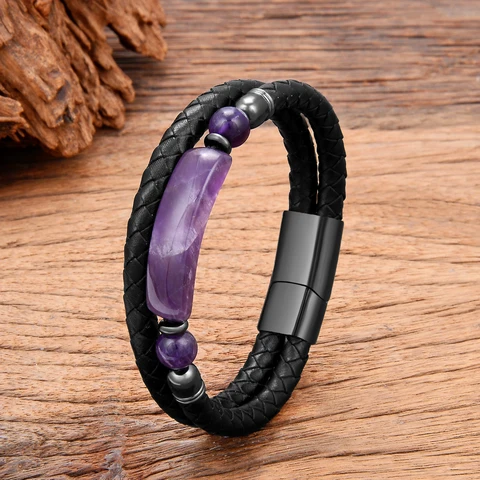 Кожаный браслет YAN MIN TRADE с аметистом