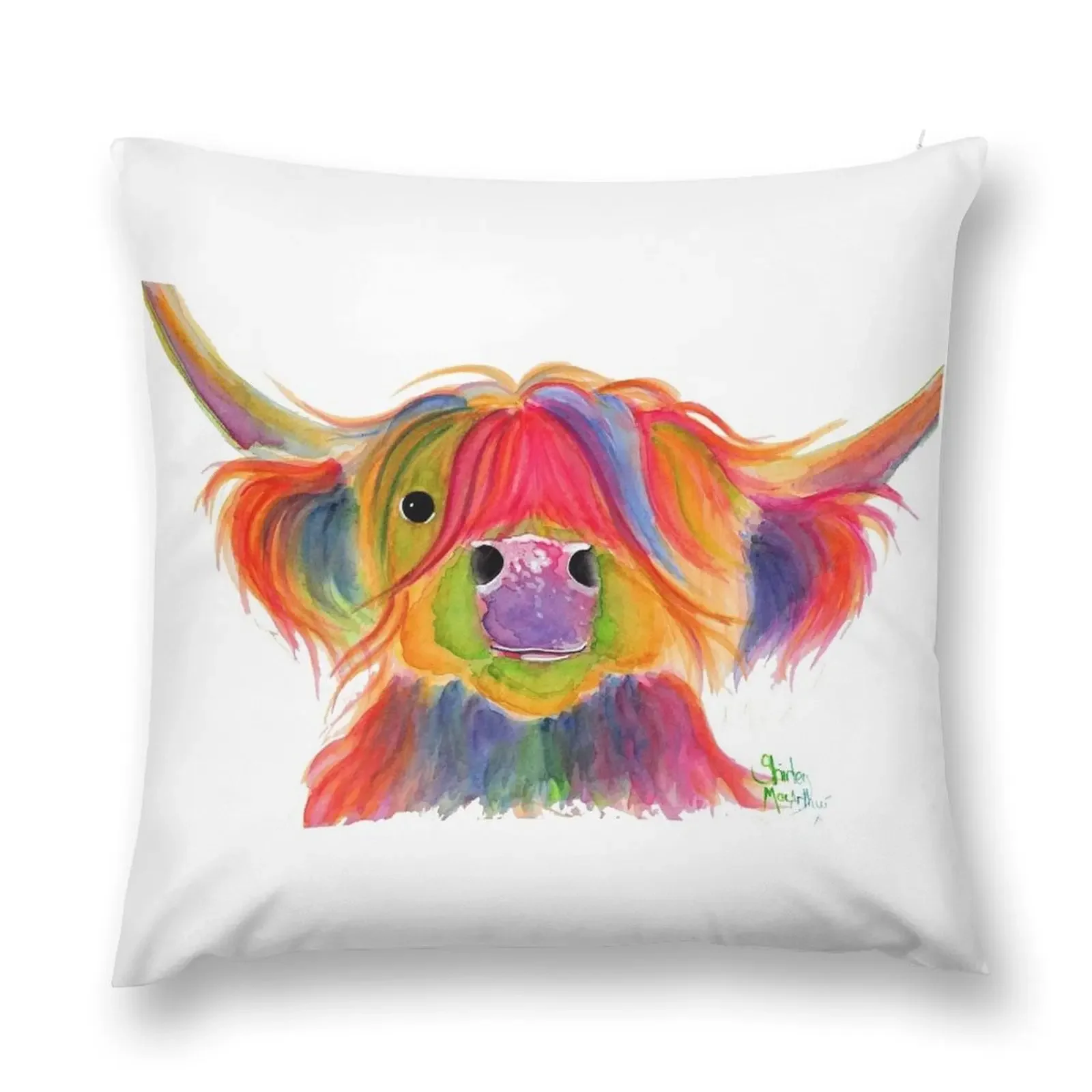 Scottish Hairy Highland Cow PRiNT ' PENELOPE PLUM' от Shirley MacArthur Декоративная подушка Мраморный