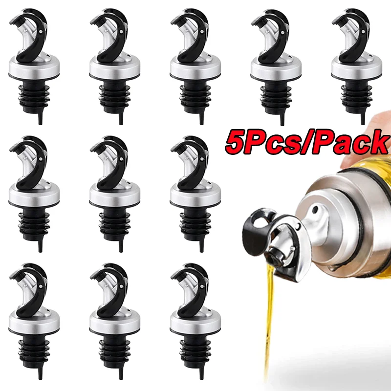 

5pcs Automatic Oil Bottle Stopper Seal Leak-proof Food Grade Rubber Nozzle Liquor Dispenser Wine Pourers Kitchen Gadgets