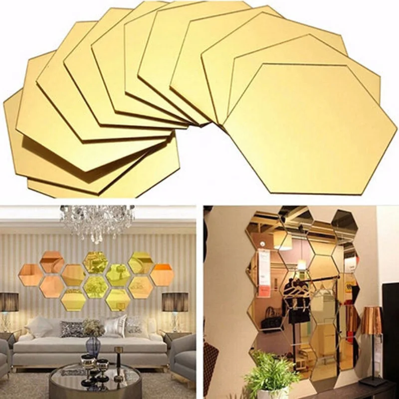 

1/12pcs 3D Mirror Wallpaper Geometric Hexagon Removable DIY Art Decal Elegant Home Living Room Art Decoration