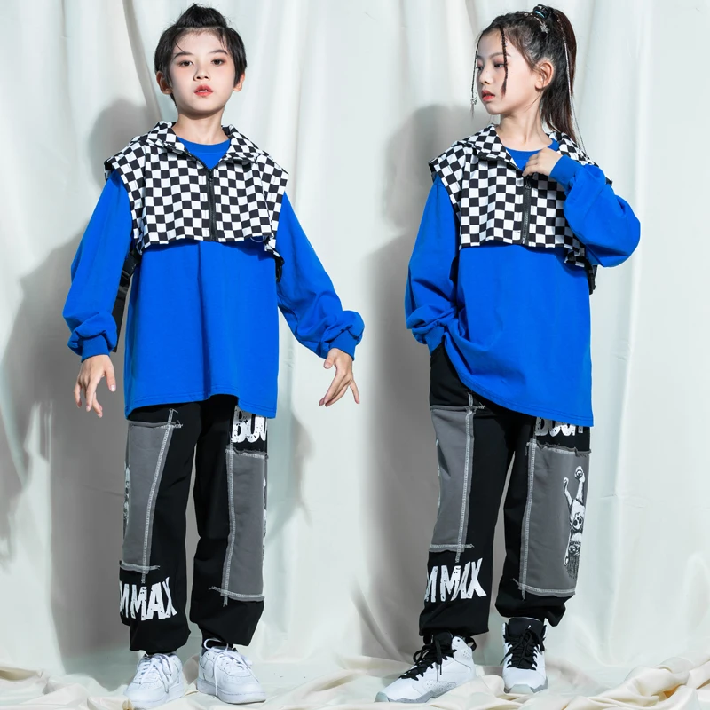 

Kids Performance Hip Hop Clothing Checkered Vest Jacket Tops Pants Streetwear For Girl Boy Teen Jazz Dance Costumes Show Clothes