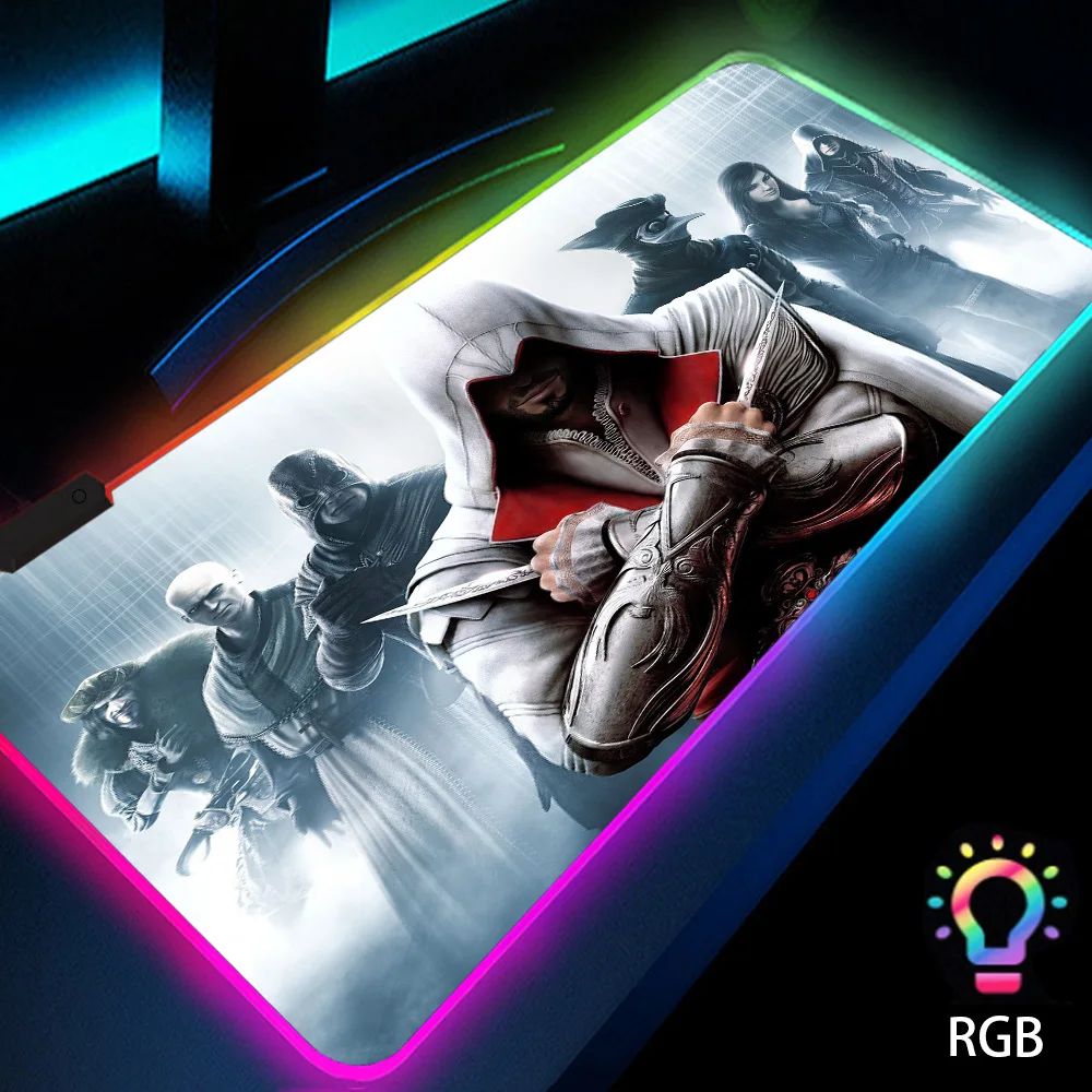 

Assassins Creed Rgb Mousepad Gaming Mouse Pad Gamer Large Desk Backlit Mats Computer Led Carpet Surface Xl Deskpad Protector