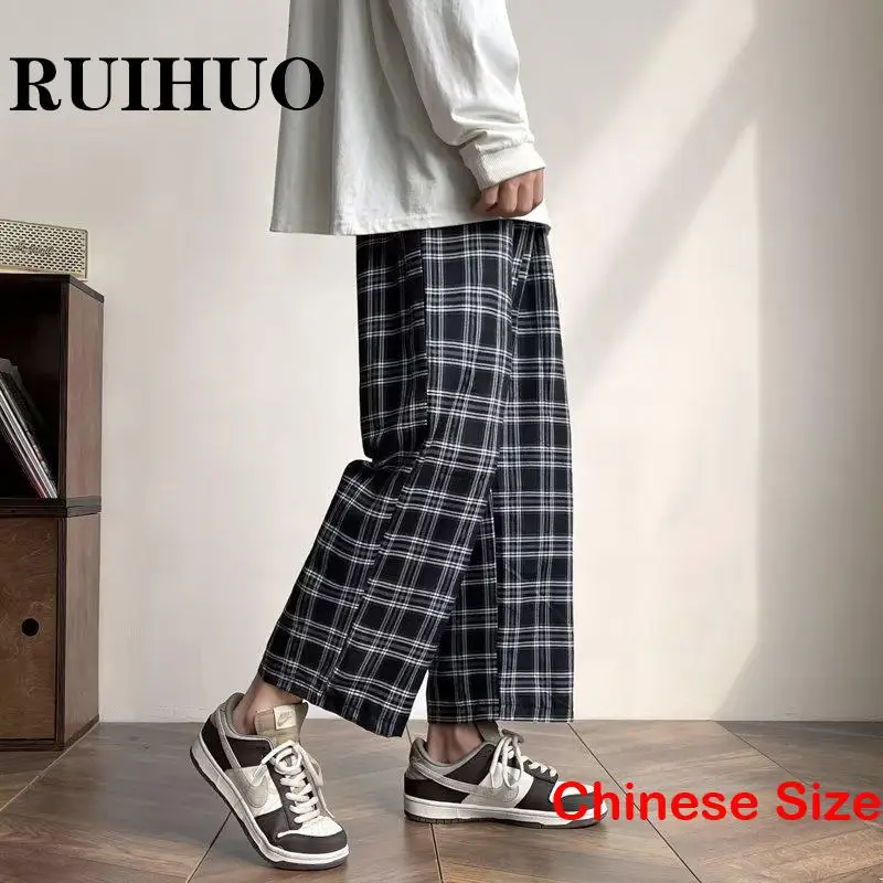 

RUIHUO Plaid Men Clothing Mens Pants for Man Harajuku Men's Trousers Dropshipping Sweatpants Male Work Wear 2XL 2023 Spring