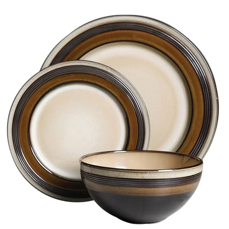 

Everston 12 pc Dinnerware Set - Brown - Metallic Reactive - Stoneware
