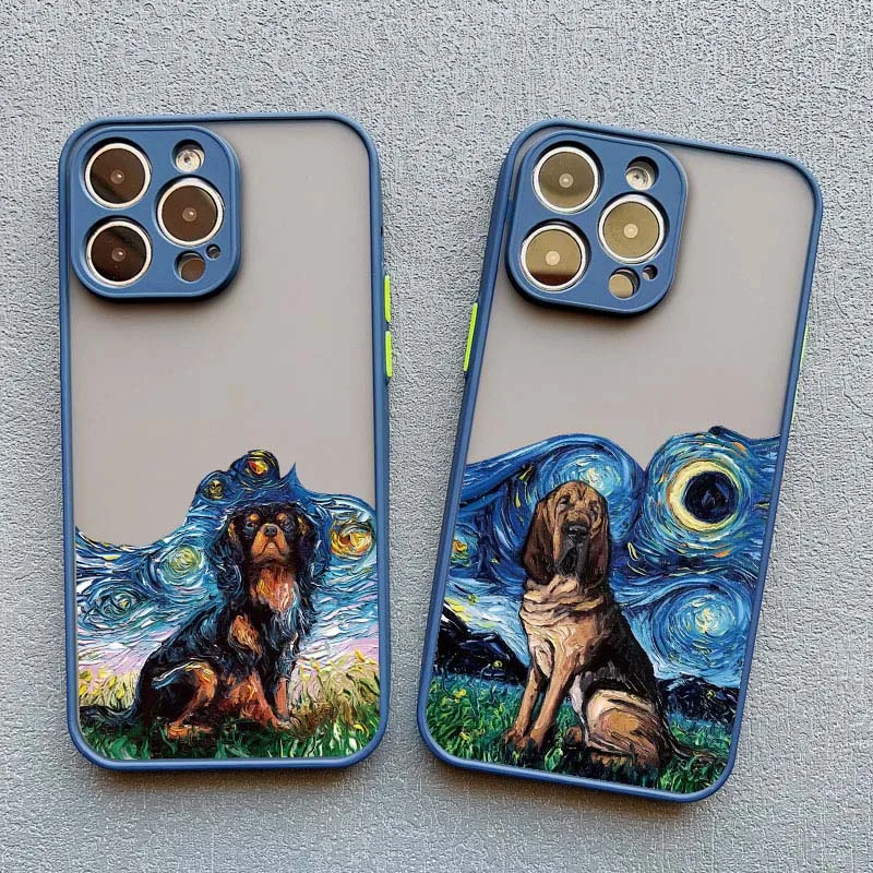 

Interesting Oil Painting Phone case For iphone 15 14 Pro Max Plus 13 12 Mini 11 Pro Max XS XR X 78 Plus SE2 Cartoon Dog Covers
