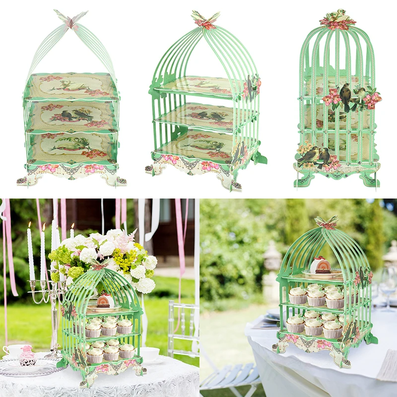 

3-слойная зеленая подставка для кексов, подставка для торта, складной держатель для детского праздника, декор для дня рождения, свадьбы, праздника, товары для десертов