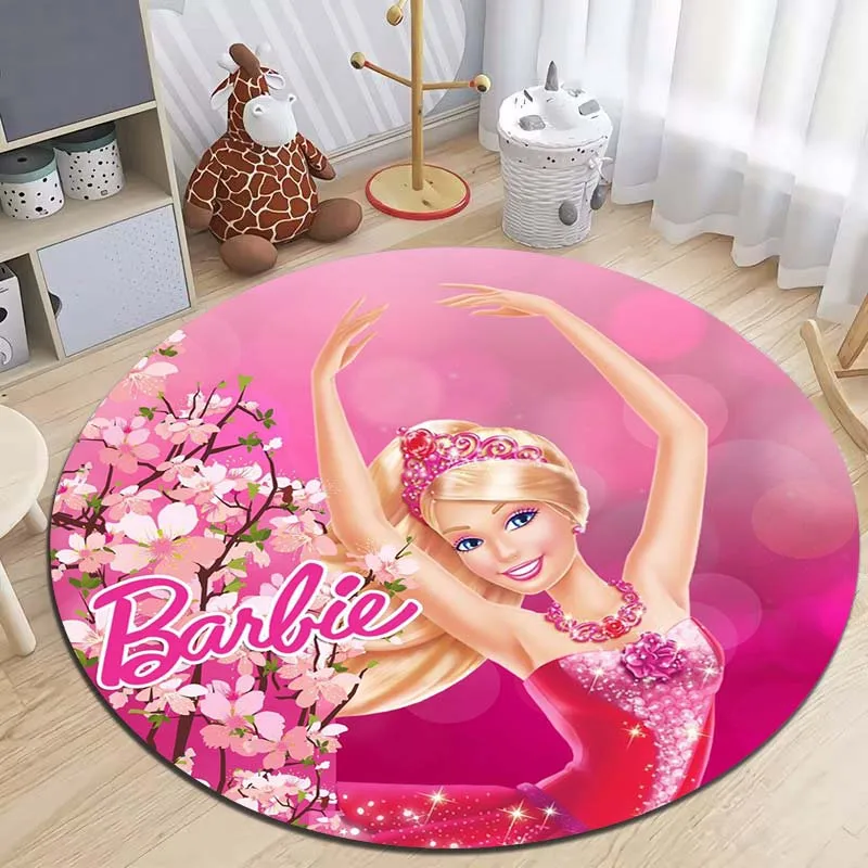 Розовый декоративный ковер Барби с принтом круглый для гостиной дивана стола