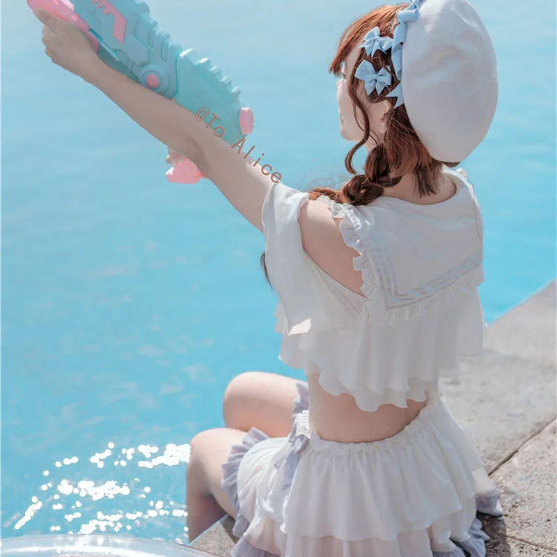 Купальник в японском стиле с воротником-лодочкой и бантом купальник открытыми