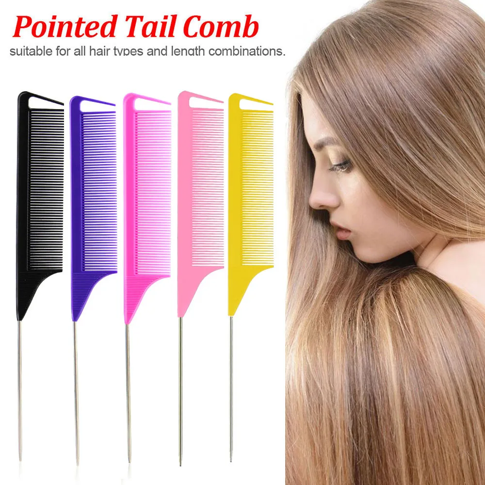 

1 Piece Styling Pointed Tail Comb Fine Tooth Hair Comb Anti-static Metal Pin Rat Tail Comb Hair Styling Beauty Tool