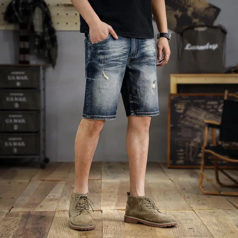 Новые винтажные джинсовые шорты American Tide с вымытыми отверстиями мужские тонкие