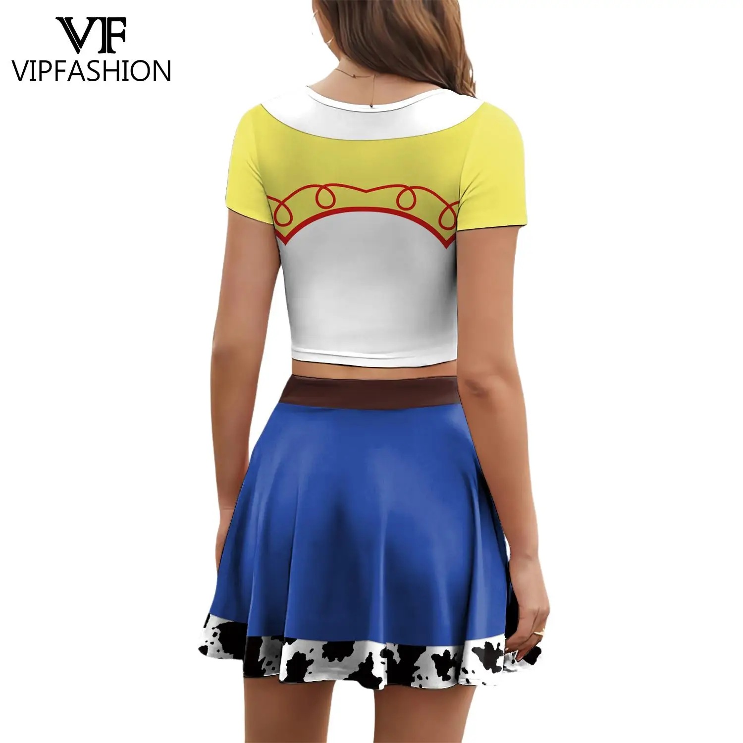 Фото VIP FASHION Костюм для косплея Джесси Вуди, комплект из 2 предметов: женский топ с коротким рукавом и юбка, наряд для тематической вечеринки на Хэллоуин, костюм чирлидерши №2