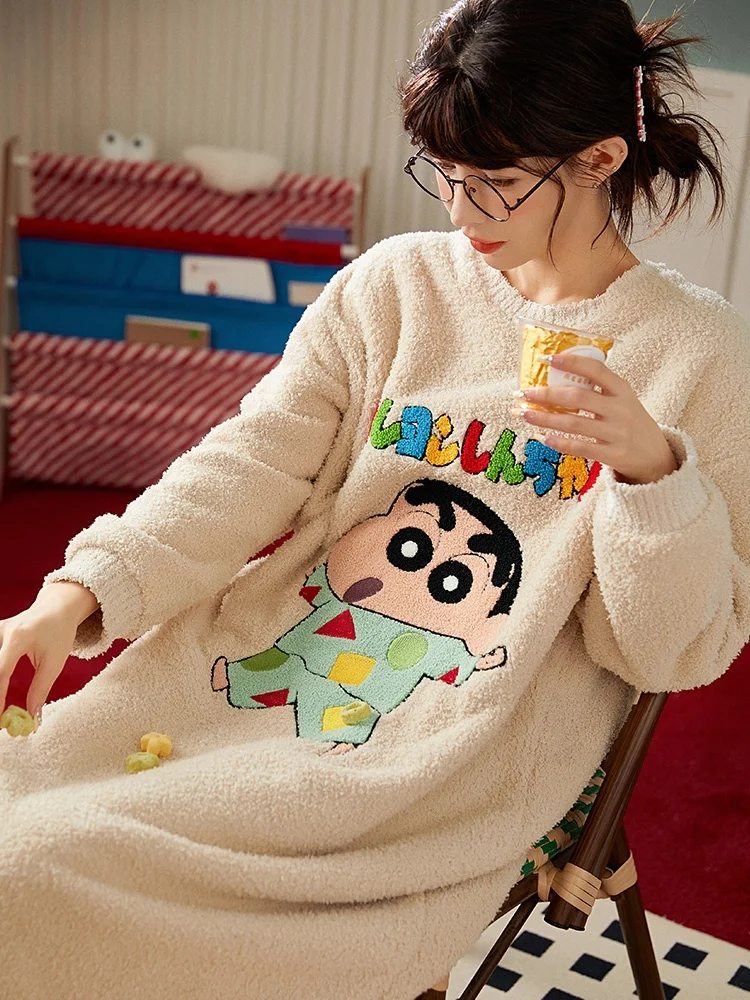 Gong Die [Тип хранения тепла] Crayon Xiaoxin осенне-зимняя бархатная пижама с рисовым зерном