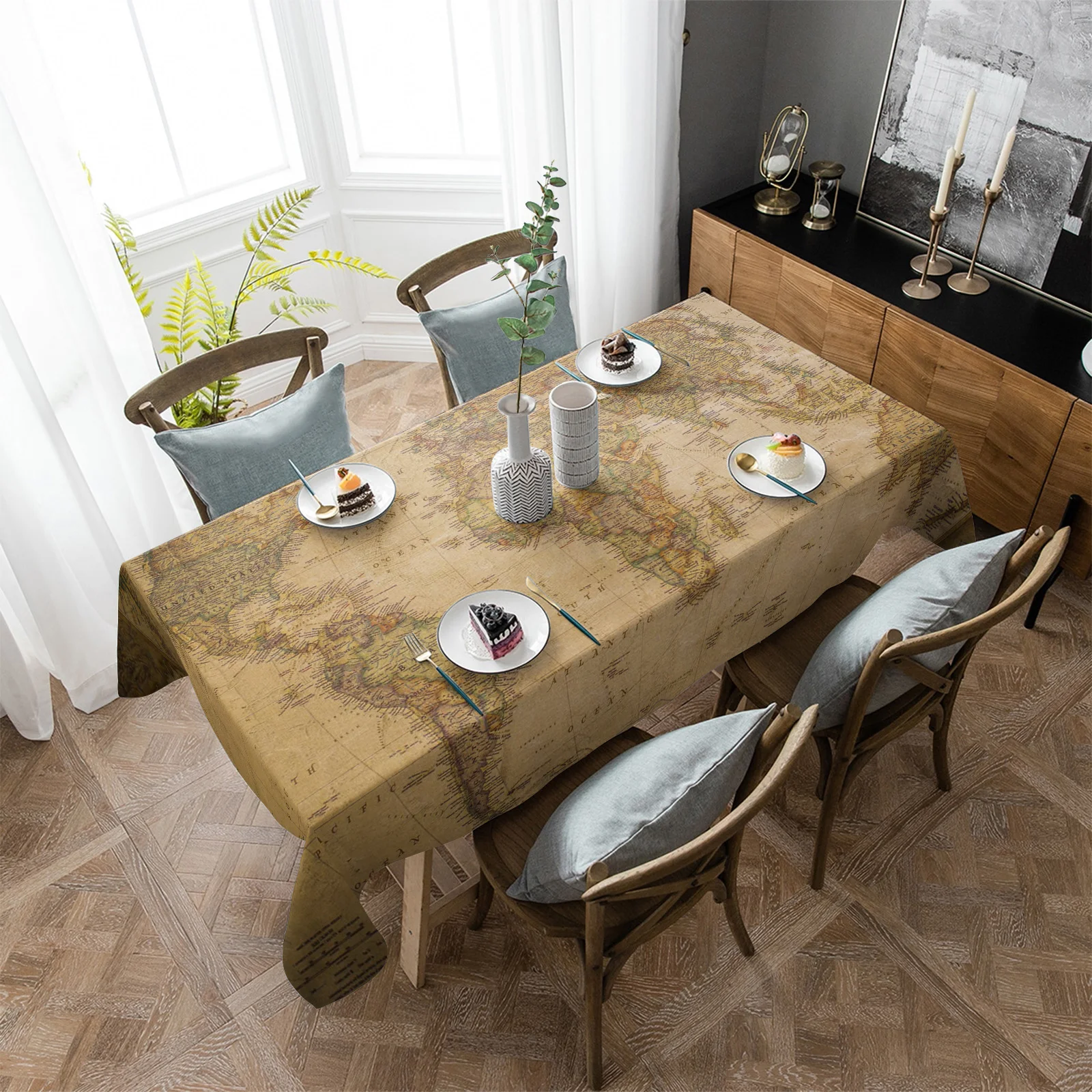 Круглая скатерть в стиле ретро с картой мира Свадебный декор водонепроницаемая