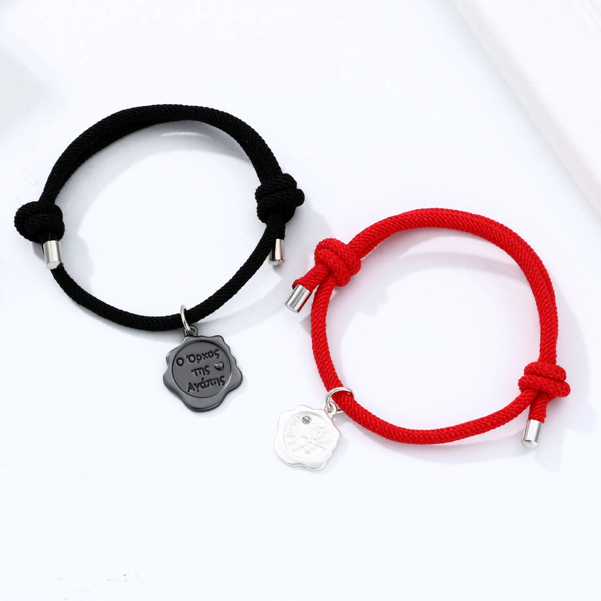 

2 шт./компл. браслет для влюбленных с черно-красными шнурками, подвеска для пар, браслет на большие расстояния, День святого Валентина