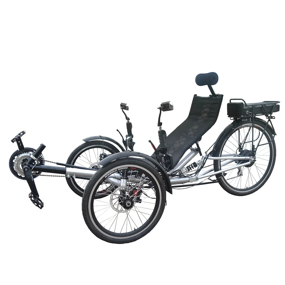 

Adult 250 Watt Two Front Wheels One Rear Wheel Electric Recumbent Leaning Tricycle