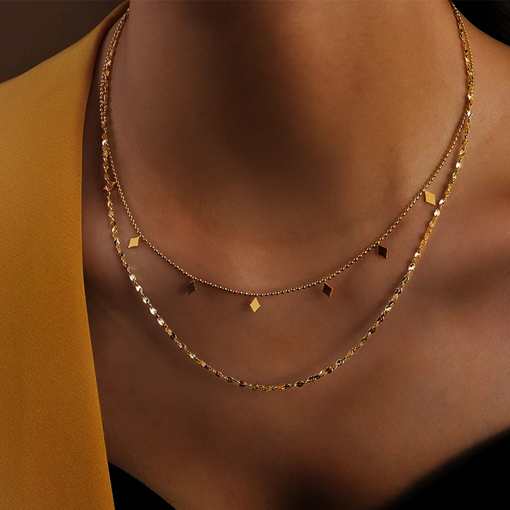

Double-layer Diamond-shaped Clavicle Chain Ins Star Light Luxury Necklace Retro Simple Neck Ring Fashion Necklace For Women