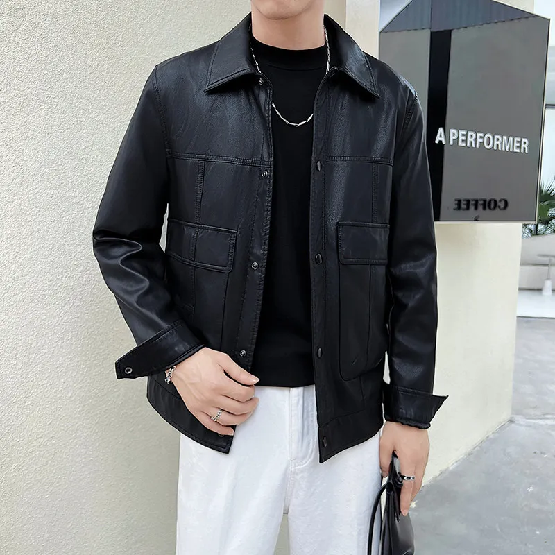 Осеннее новое мужское деловое пальто из искусственной кожи верхняя одежда