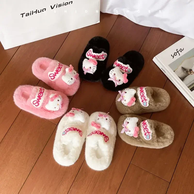 Милые теплые тапочки Sanrio в стиле аниме Hello Kitty Kawaii домашние мягкие детские милые с