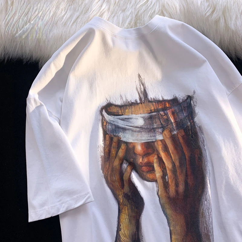 

Streetwear T-Shirt Men Hip Hop Portrait Print T Shirt Harajuku Loose Casual 2022 New Summer Short Sleeve Tshirt Black Clothes