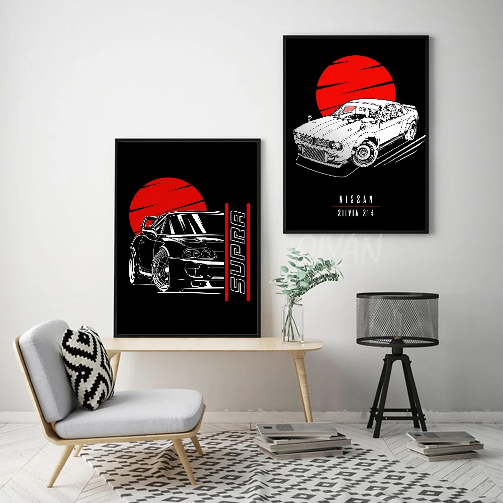 Japanese Car Nissan 240Z Mazda RX7 JDM Poster Stickers Art Wall Murals Decor Game Room Gifts HD Painting