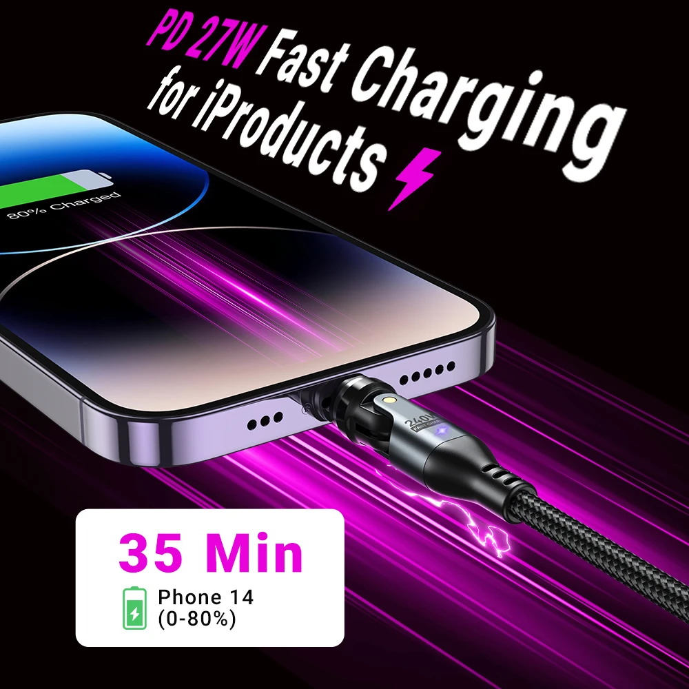 Фото AUFU 240 Вт Магнитный кабель USB C 5A Кабель для быстрой зарядки Micro USB типа C для iPhone Xiaomi Samsung Ноутбук Магнитный провод для передачи данных №4