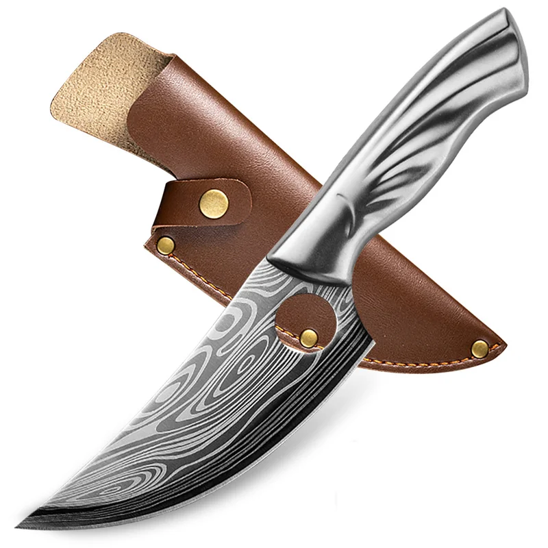 

Охотничий нож 5,5 дюйма, кухонные ножи из дамасской стали с лазерным узором, резак для мяса, рыбы, фруктов, нож для мясника