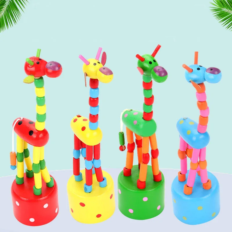 

Toy Giraffe Kids Animal Wooden Finger Puppets Dancing Party Toys Puppet Figurine Favors Wood Ornament Thumb Birthday Push Figure