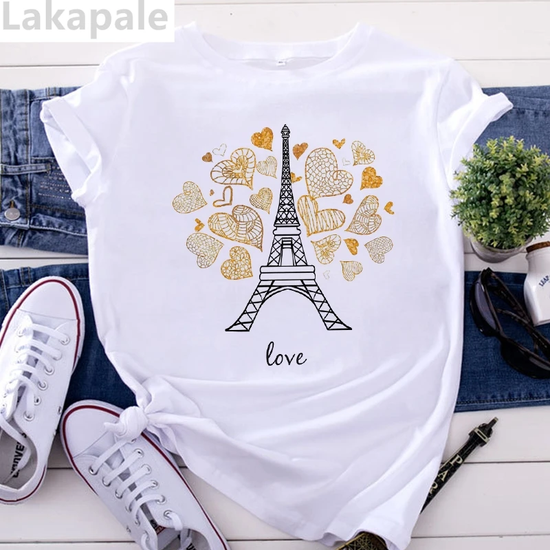 Футболка женская с принтом Парижская Эйфелева башня модный топ в стиле Харадзюку