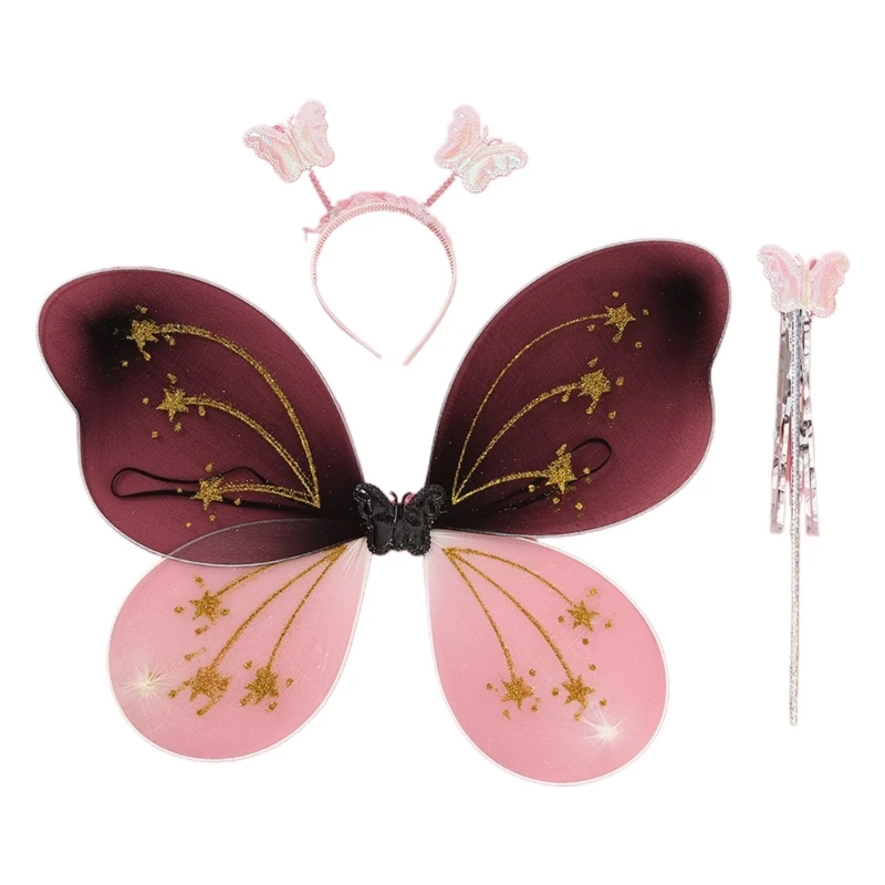 

Wings with Wand Headband Fairy Angel Wings for Halloween Parties 57BD